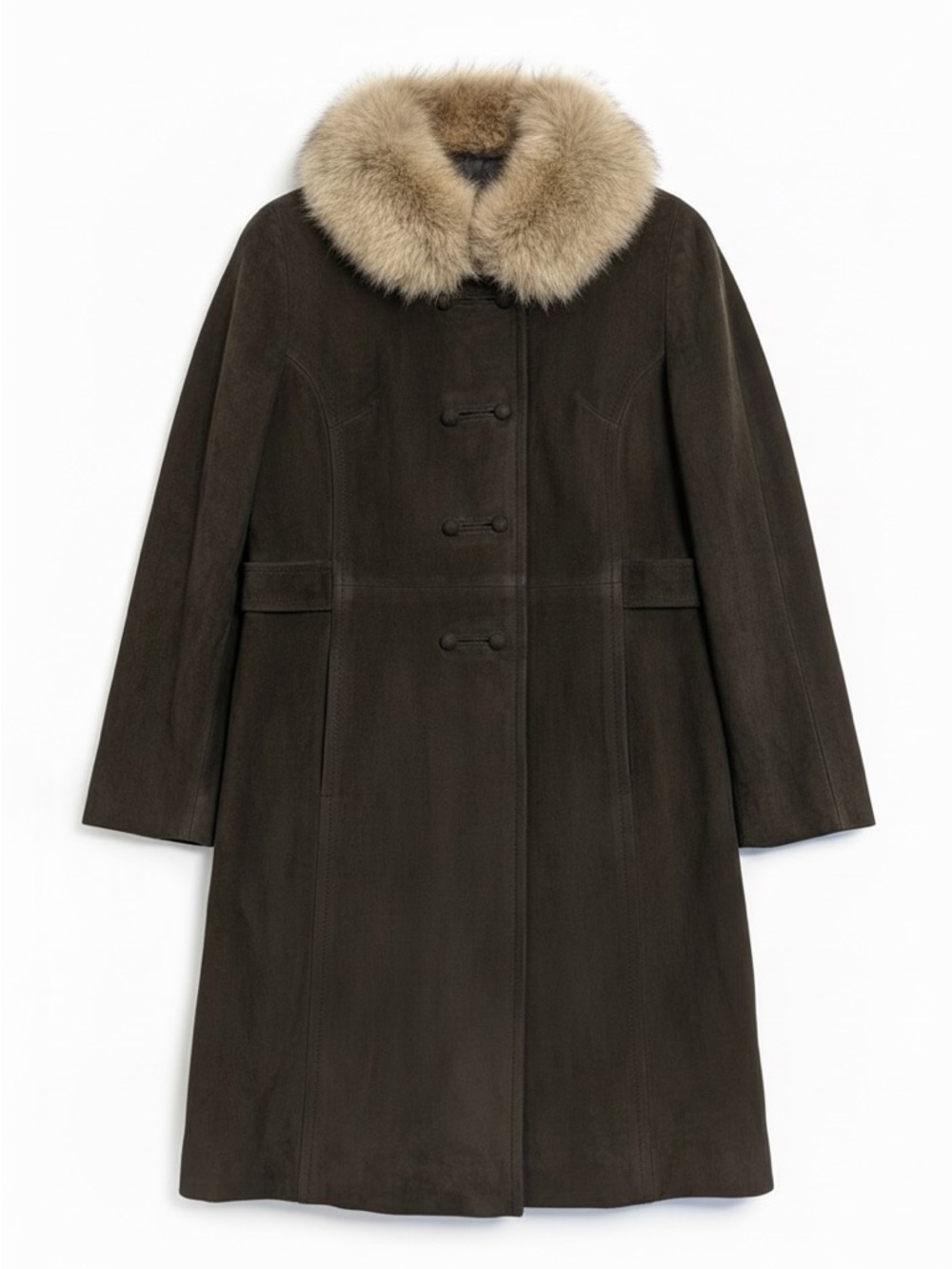VTG 70s Highlander Suede Coat w/ Fur Collar Green Western Boho Style Jacket Sz M